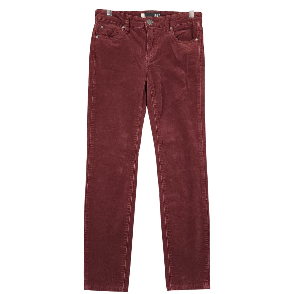 KUT From The Kloth Diana Skinny Corduroy Pants Burgundy Size 2